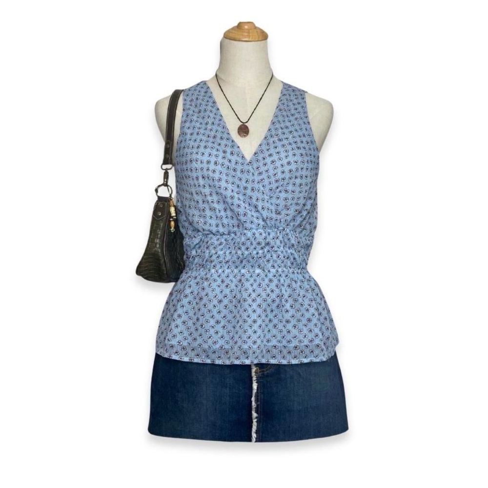 Miami Light Blue Floral Sleeveless Blouse Top S